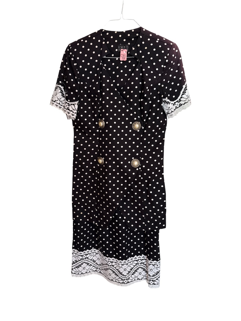 Expo Nite skirt and jacket, size 12 Vintage set black w white dots and lace